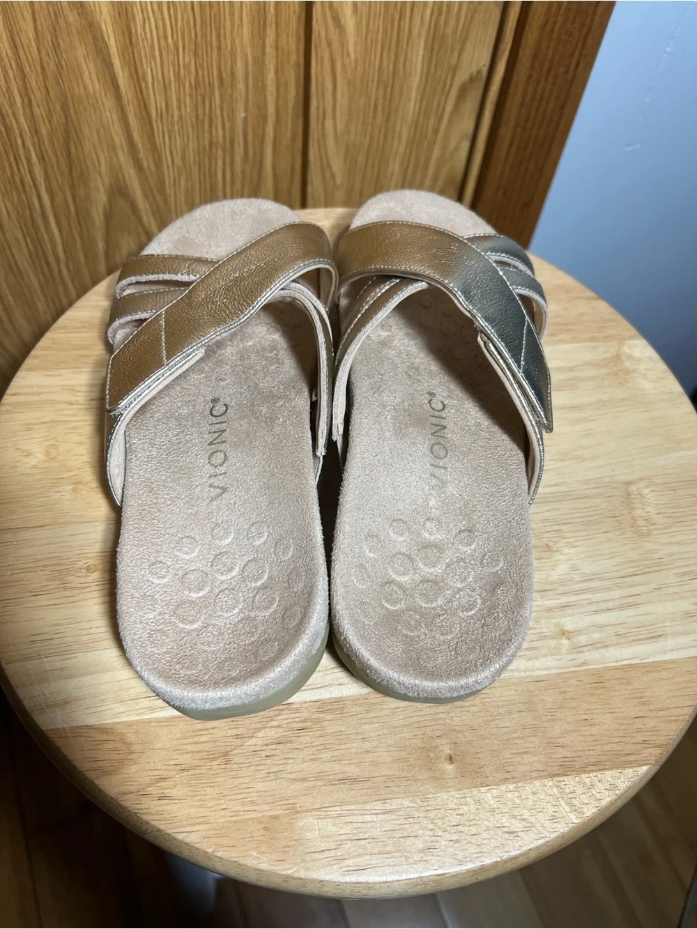 Vionic Metallic Gold Crossband Slide Sandals - Women